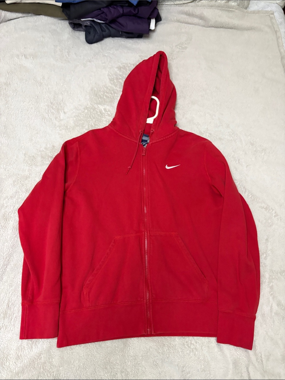 Nike Red Zip-Up Hoodie with White Swoosh